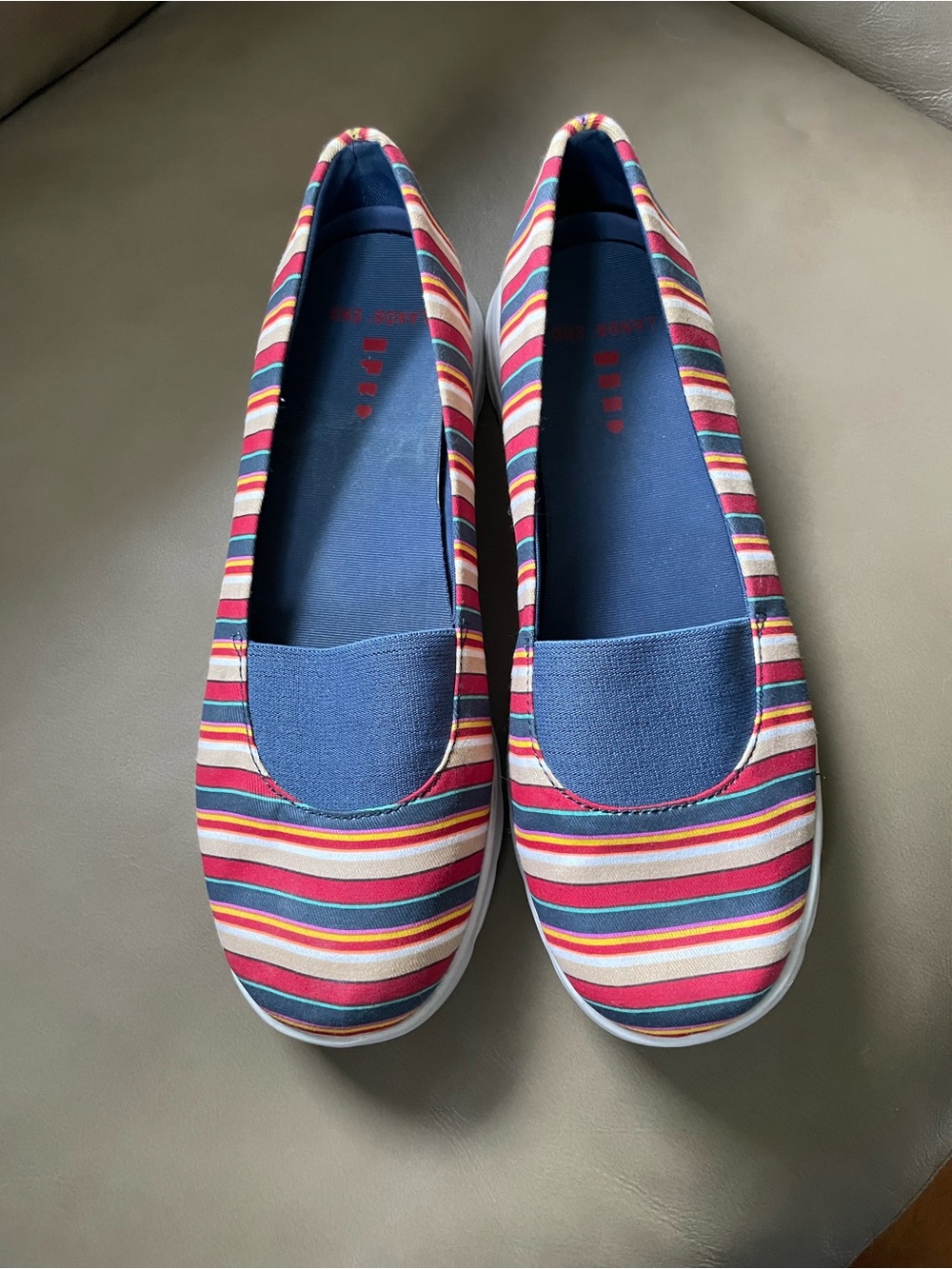 Lands' End Multicolor Striped Slip-On  Flats with Navy Accents